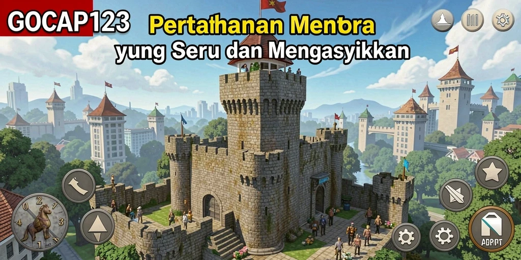 Tampilan gameplay GOCAP123 yang menampilkan perang menara melawan serangan musuh.