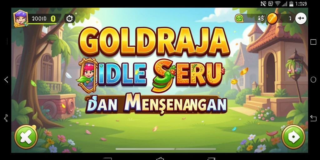 Screenshot gameplay GOLDRAJA menampilkan aksi santai dalam mengumpulkan emas dan membangun kerajaan.