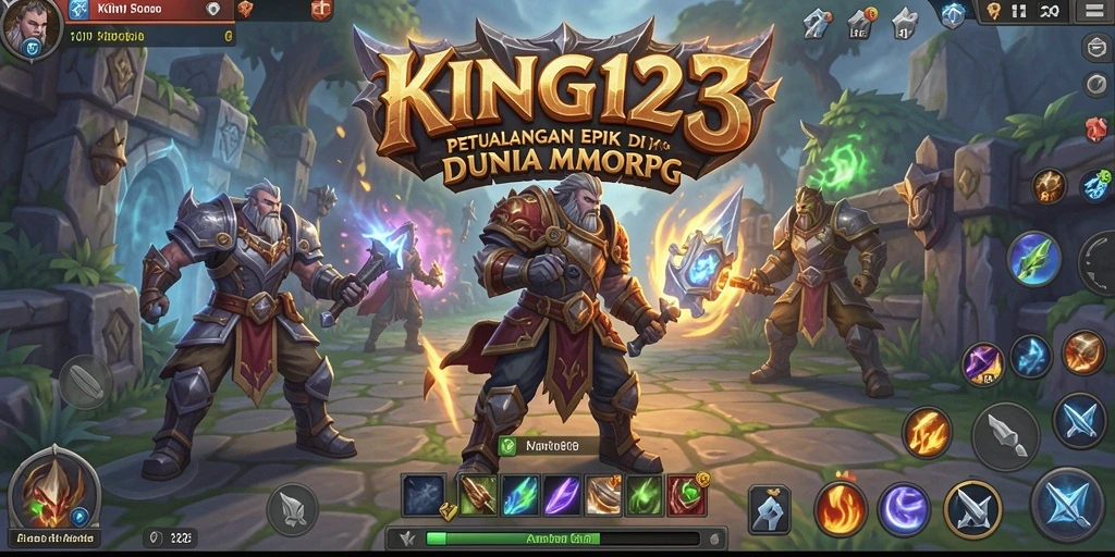 Tangkapan layar utama KING123 menampilkan aksi pertempuran yang intens di dunia MMORPG.