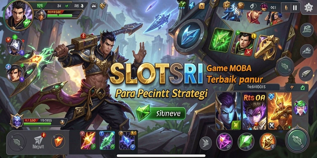 Gameplay SLOTSRI yang intens dalam arena pertempuran MOBA.