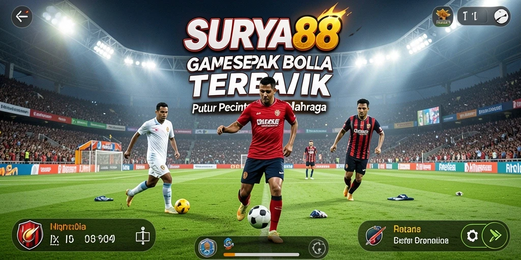 Cuplikan gameplay <strong>SURYA88</strong> menampilkan aksi seru di lapangan sepak bola.