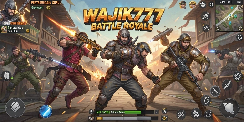 Tangkapan layar gameplay WAJIK777 menampilkan aksi seru dalam pertarungan Battle Royale.